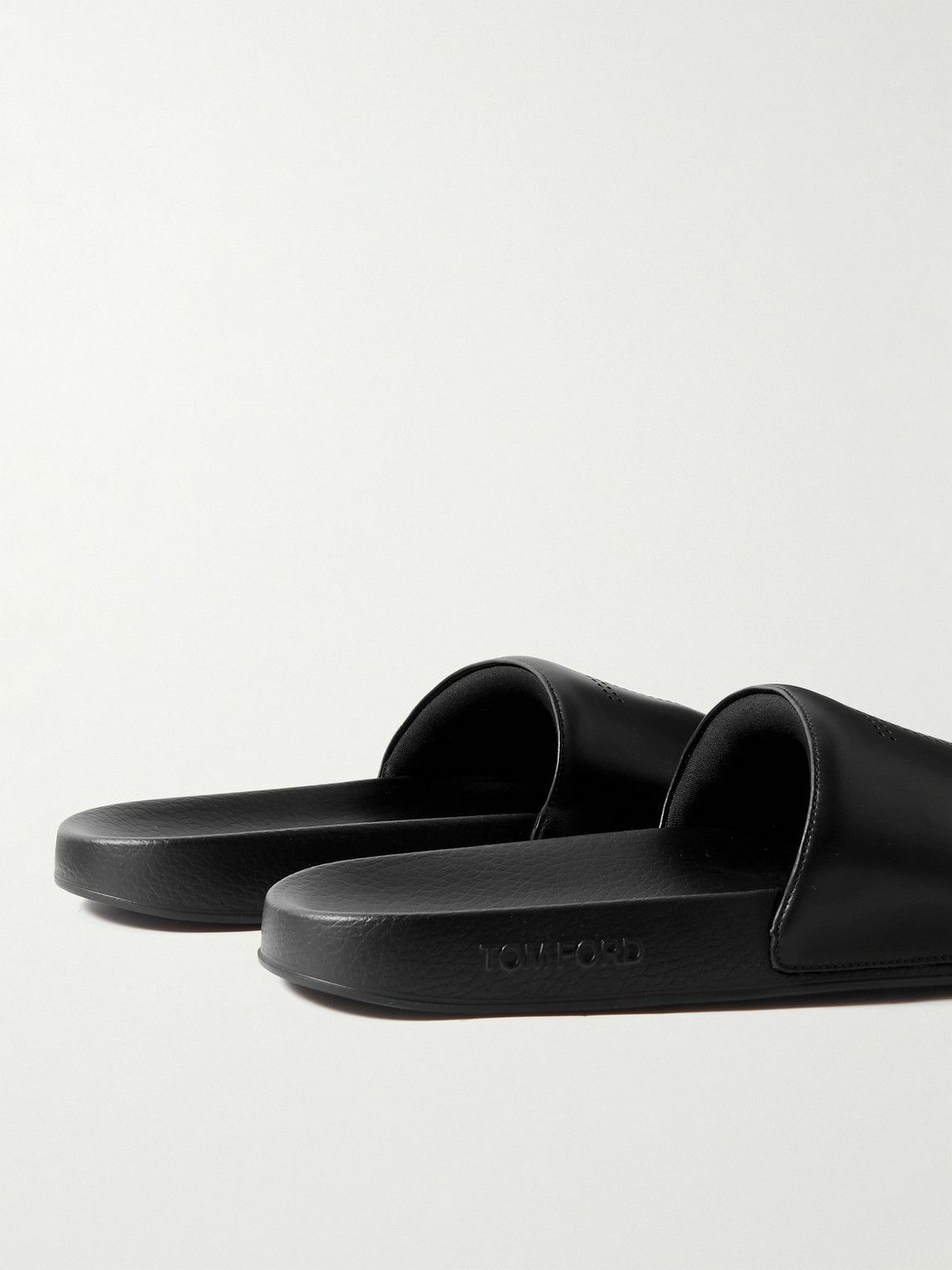TOM FORD - Ricky Logo-Perforated Leather Slides - Black TOM FORD