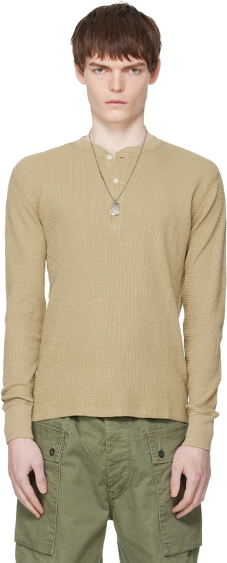 Photo: RRL Beige Garment-Dyed Waffle-Knit Henley