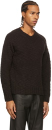 AURALEE Brown Slub Wool V-Neck Sweater