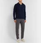 Brioni - Leather-Trimmed Cashmere Half-Zip Sweater - Navy