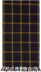 Margaret Howell Navy & Yellow Grid Check Scarf