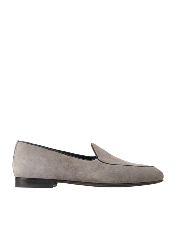 Photo: Manolo Blahnik - Modena Leather-Trimmed Suede Loafers - Gray