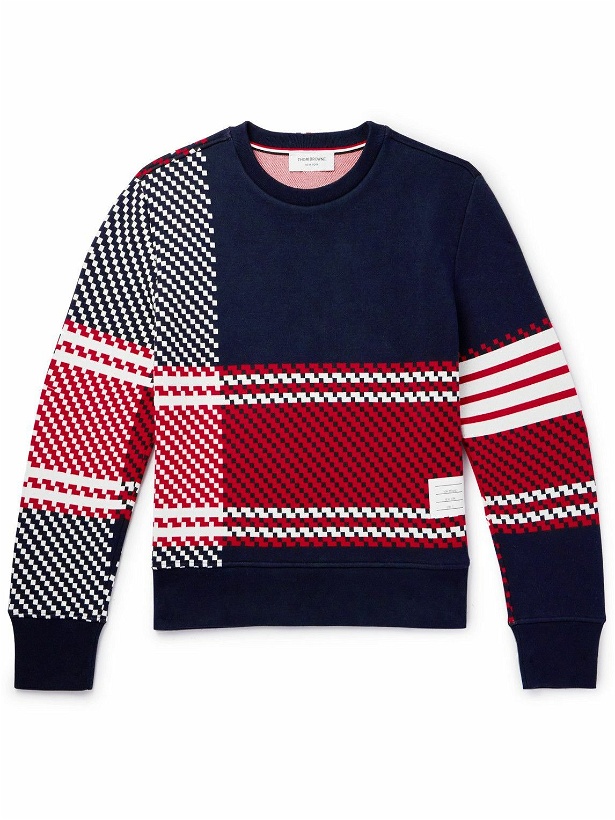 Photo: Thom Browne - Slim-Fit Appliquéd Checked Jacquard-Knit Cotton-Blend Sweatshirt - Red