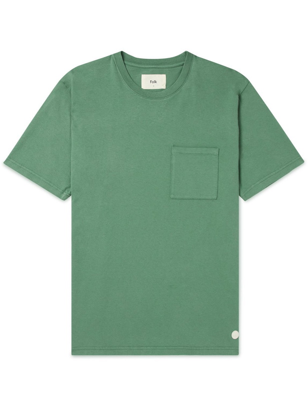 Photo: Folk - Assembly Logo-Appliquéd Cotton-Jersey T-Shirt - Green