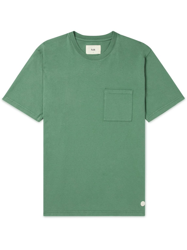 Photo: Folk - Assembly Logo-Appliquéd Cotton-Jersey T-Shirt - Green