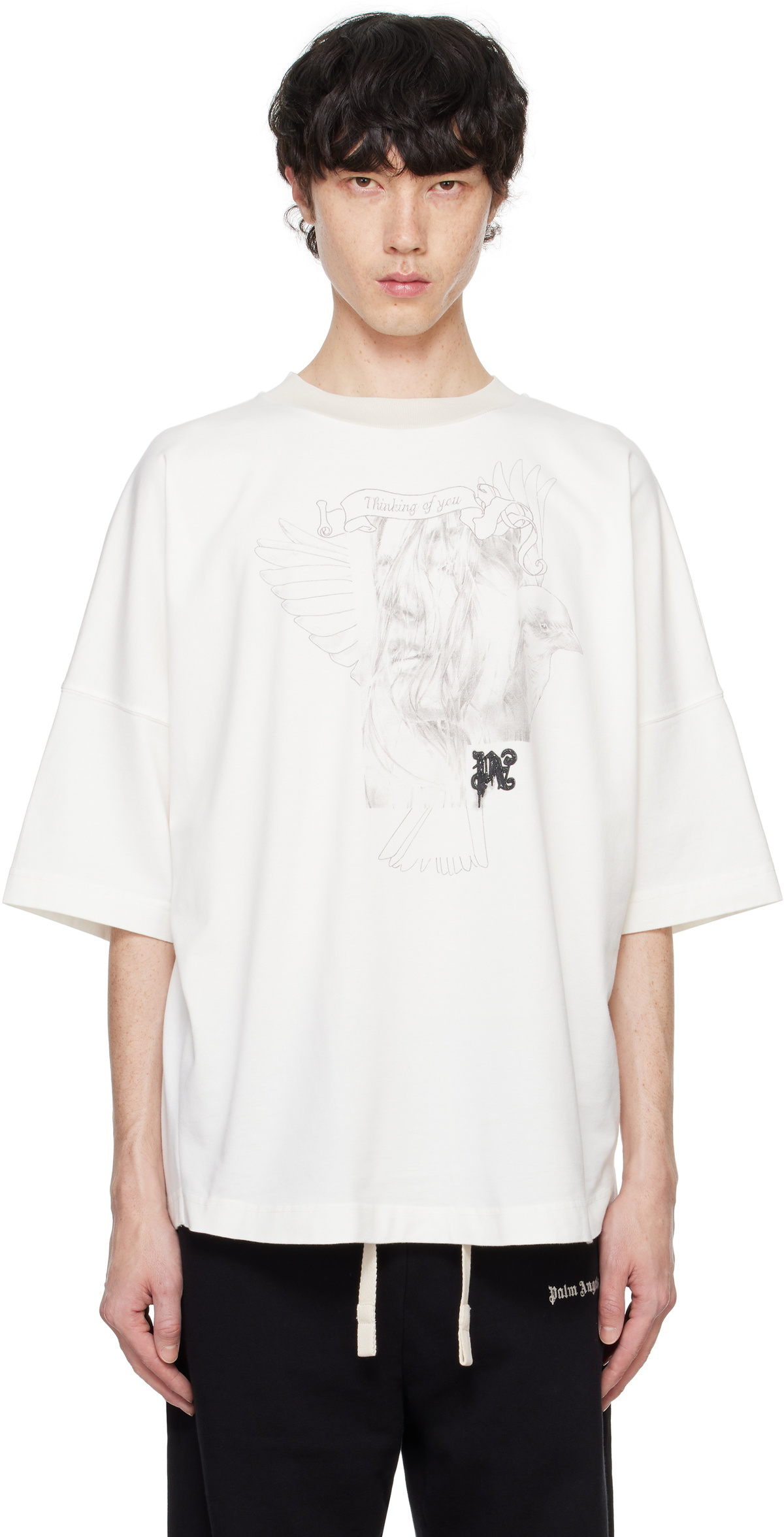 【Palm Angels】ポートレートペンシルフーディ Palm Angels White Portrait Pencil T-shirt Palm Angels