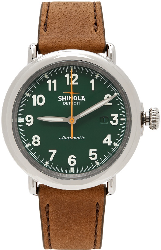 Photo: Shinola Silver & Green 'The Runwell' Automatic 45mm Watch