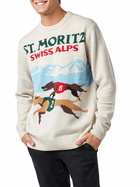 MC2 Saint Barth Man Crewneck Donegal Sweater With St. Moritz Polo Print