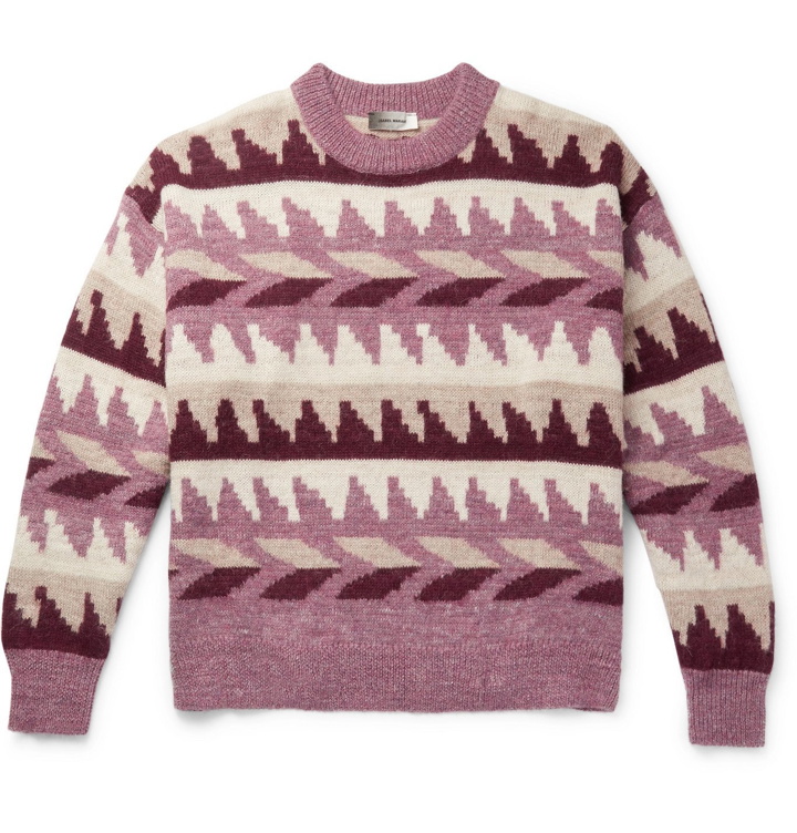 Photo: Isabel Marant - Gatsyh Intarsia Alpaca-Blend Sweater - Burgundy