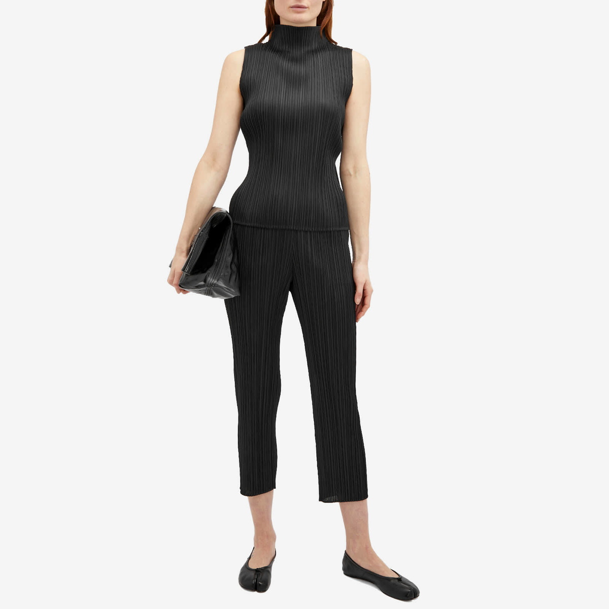 Pleats Please Issey Miyake Women's Basics Roll Neck Vest in Black