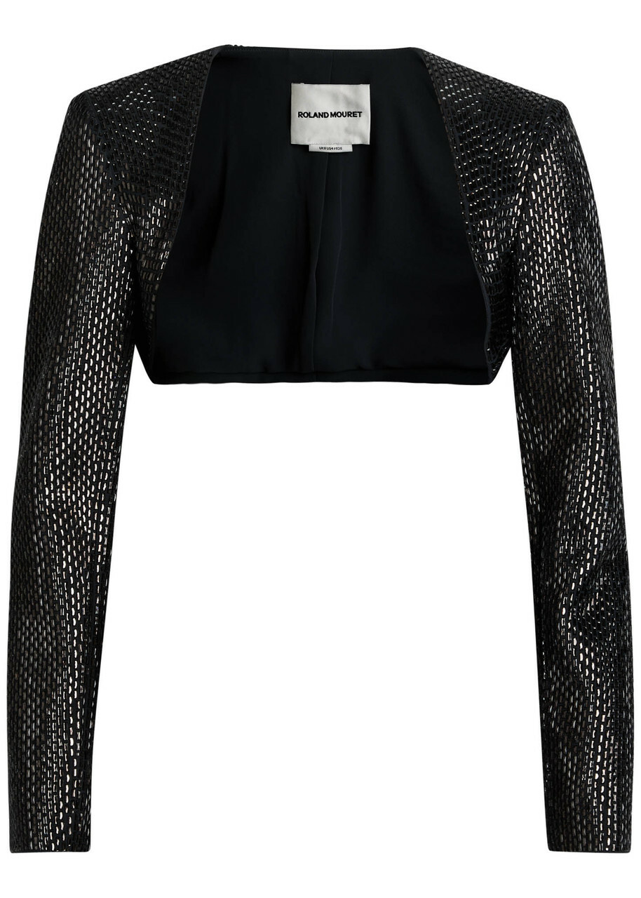 Roland Mouret Crystal-embellished Crepe Cropped Jacket Grey