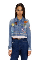 Diesel Cropped satin shirt with trompe-l'oeil denim print - Shirts - Woman -
