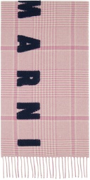 Marni Pink & White Check Logo Scarf