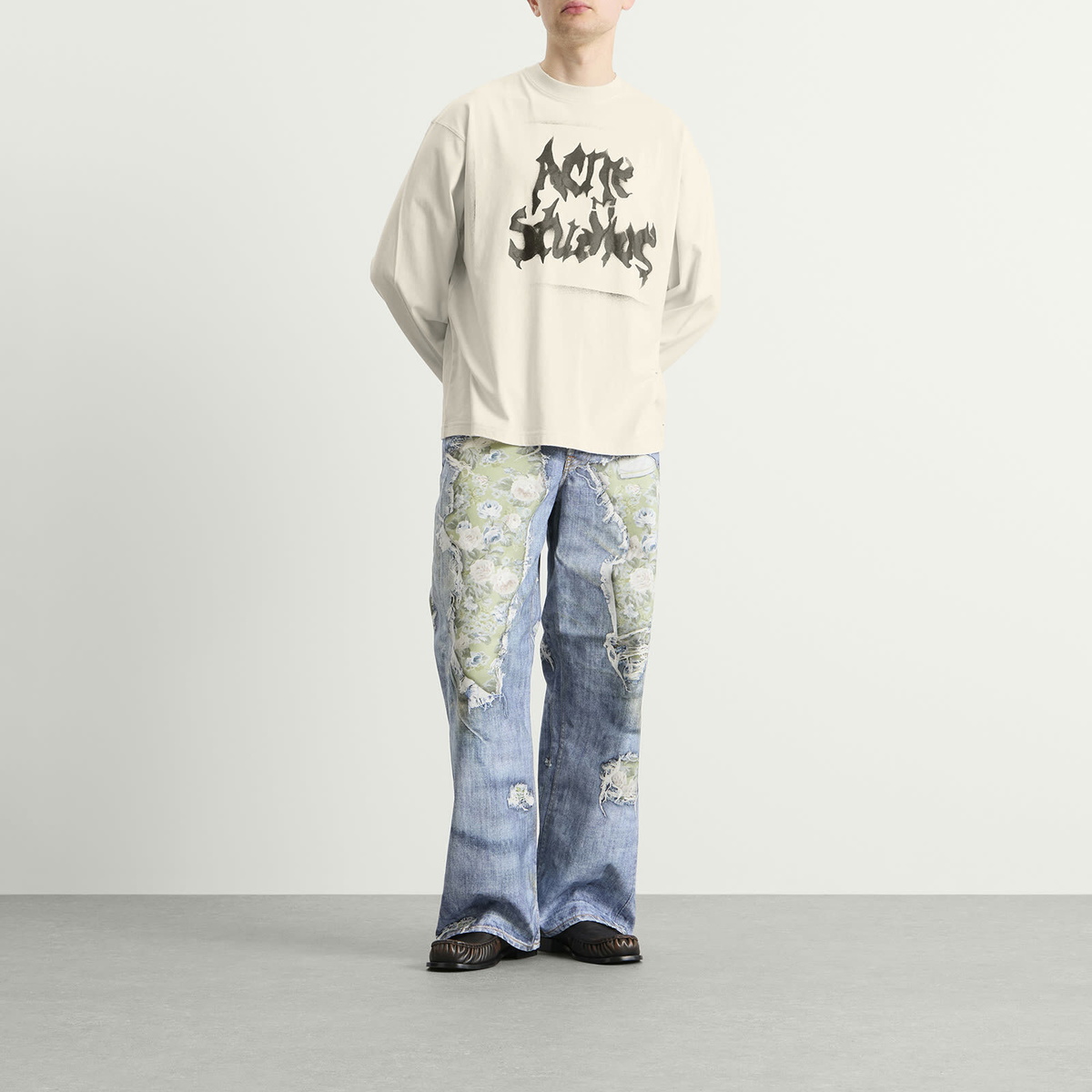 Acne Studios Men's Exford Long Sleeve Goth Logo T-Shirt in Dusty White