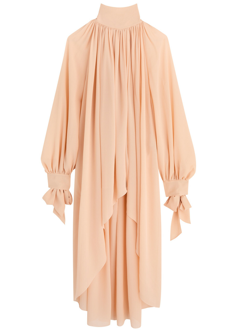 Chloe Women's Silk-Georgette Pink Light Tunic Top Size 36 (UK8 / S), Semi-Sheer & Tie Fastening High-Neck