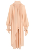 Chloe Women's Silk-Georgette Pink Light Tunic Top Size 36 (UK8 / S), Semi-Sheer & Tie Fastening High-Neck