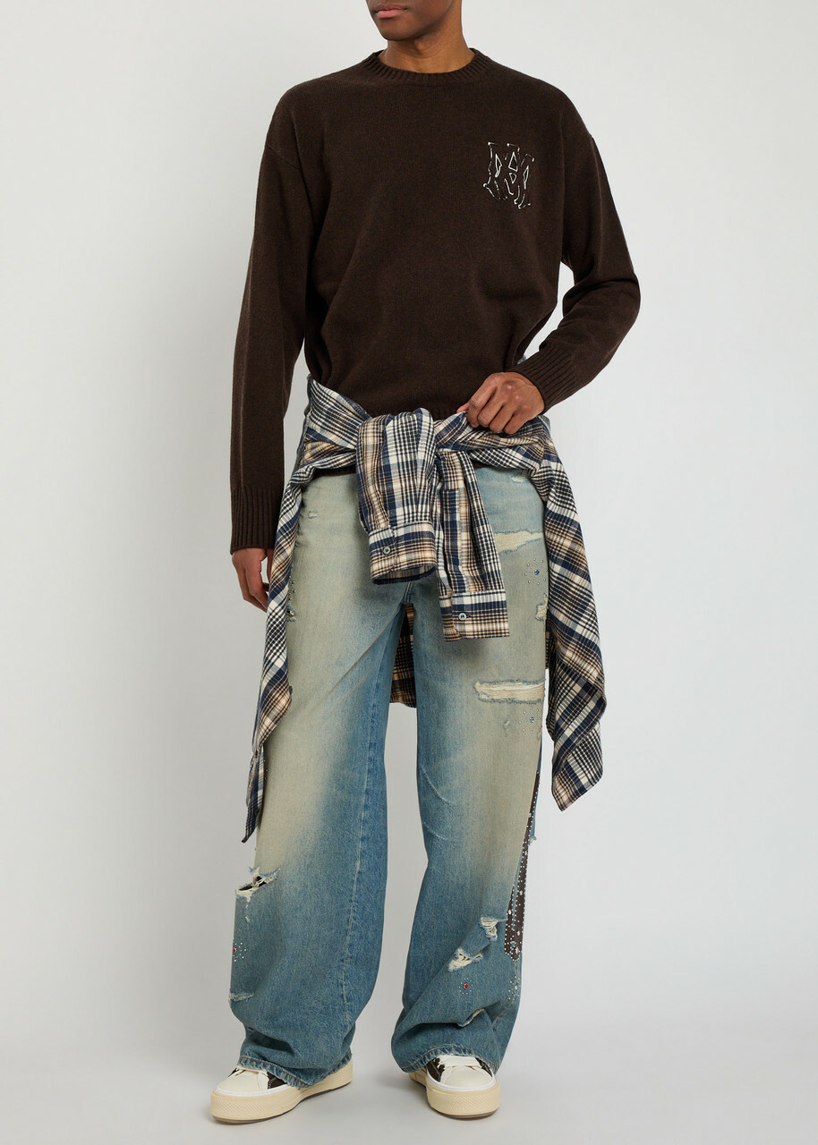 Amiri MA Logo-appliquéd Wool Jumper Dark Brown