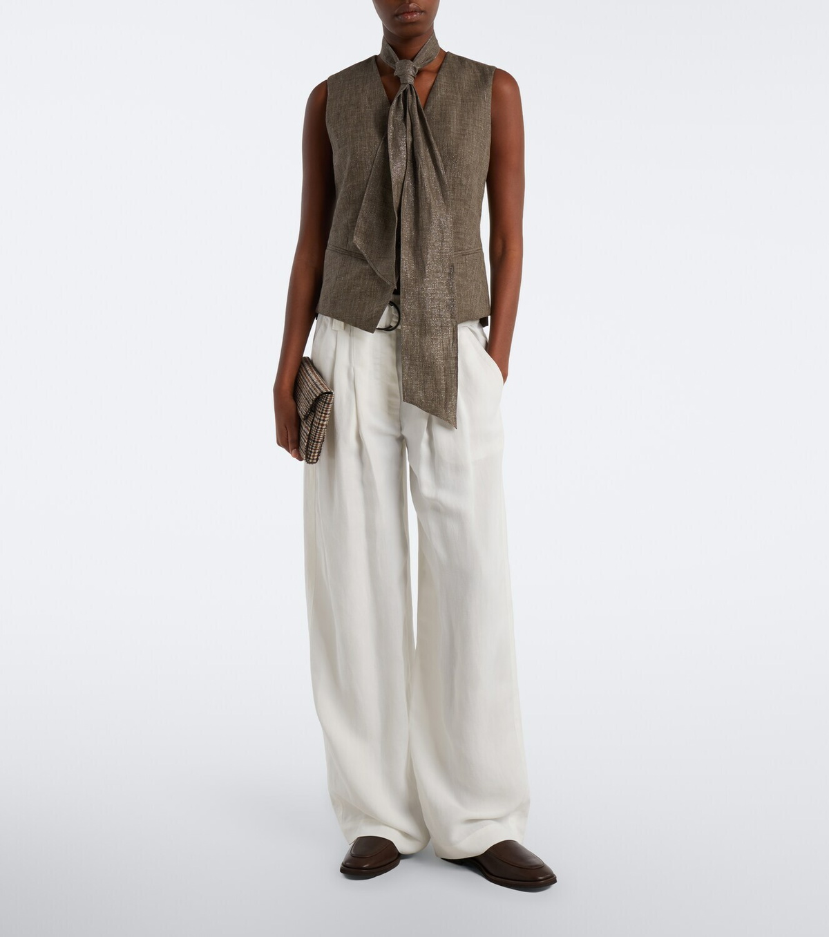 Brunello Cucinelli Scarf-detail linen vest