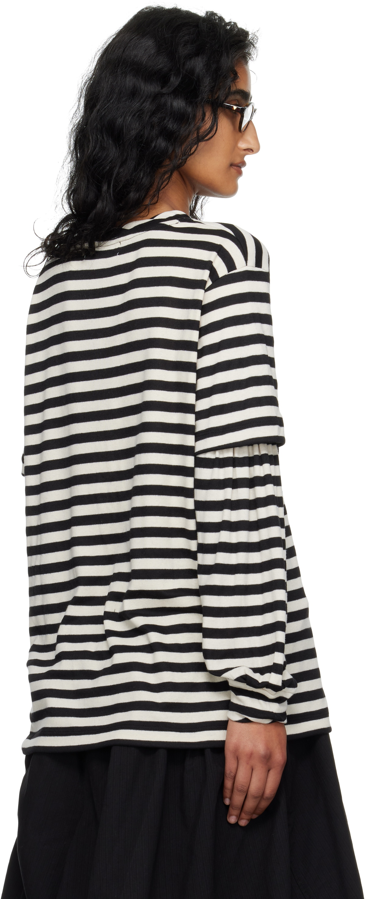 OPEN YY Black & Off-White Layered Stripe T-shirt