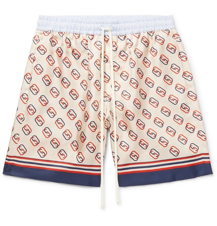 Photo: Gucci - Wide-Leg Logo-Print Silk-Twill Drawstring Bermuda Shorts - Ivory