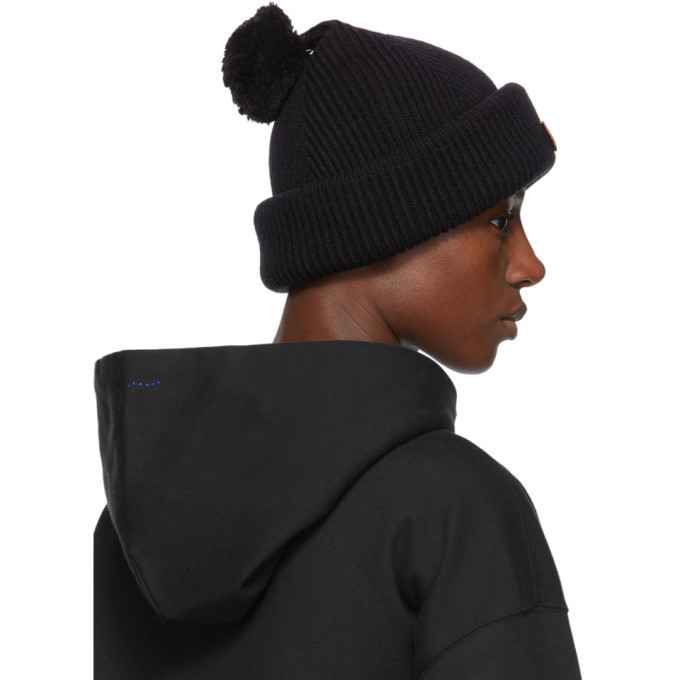 ADER error Black Crumple Leather Patch Beanie ADER error
