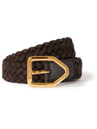 TOM FORD - 2.5cm Leather-Trimmed Woven Suede Belt - Brown