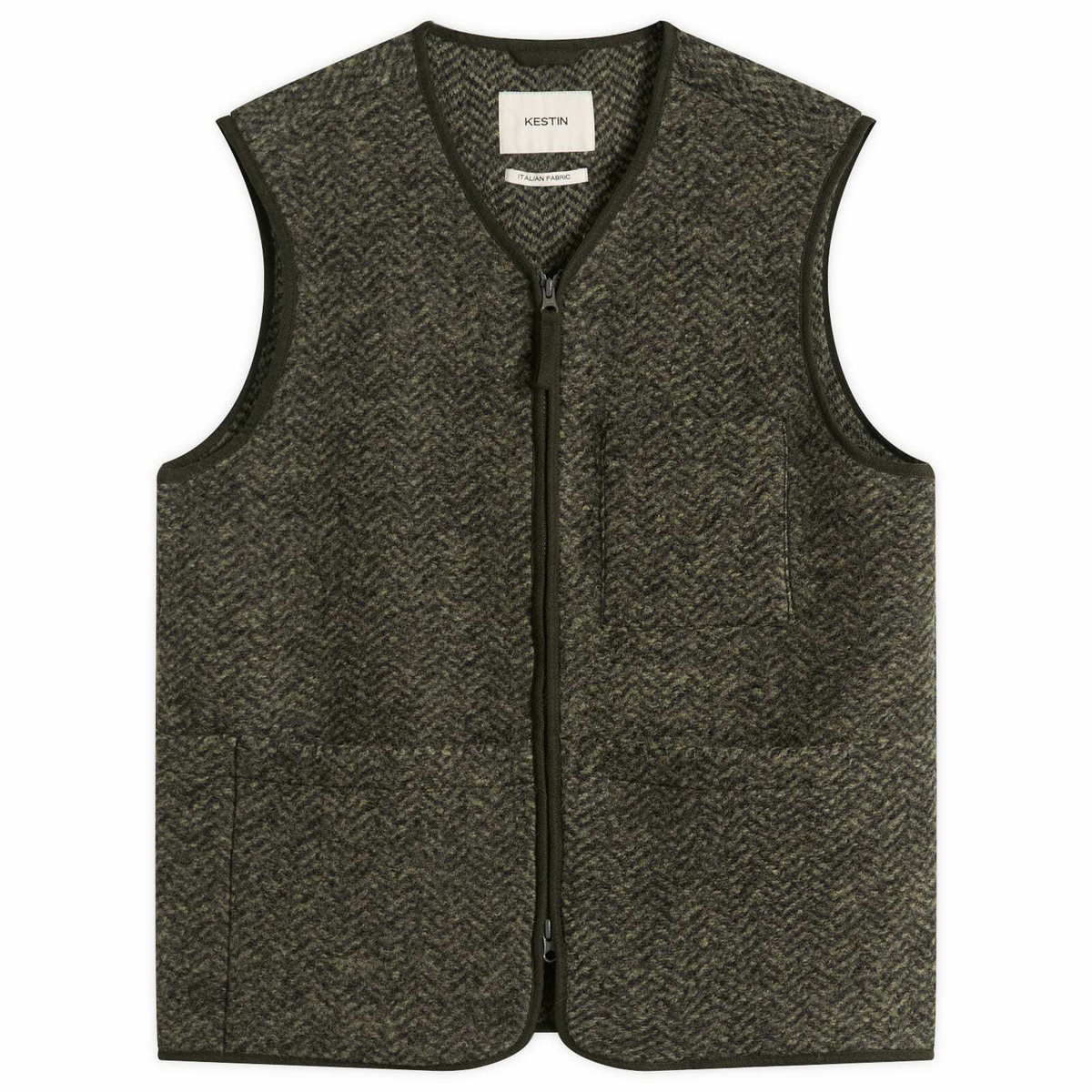 Kestin Men's Bute Vest in Moss Herringbone Wool