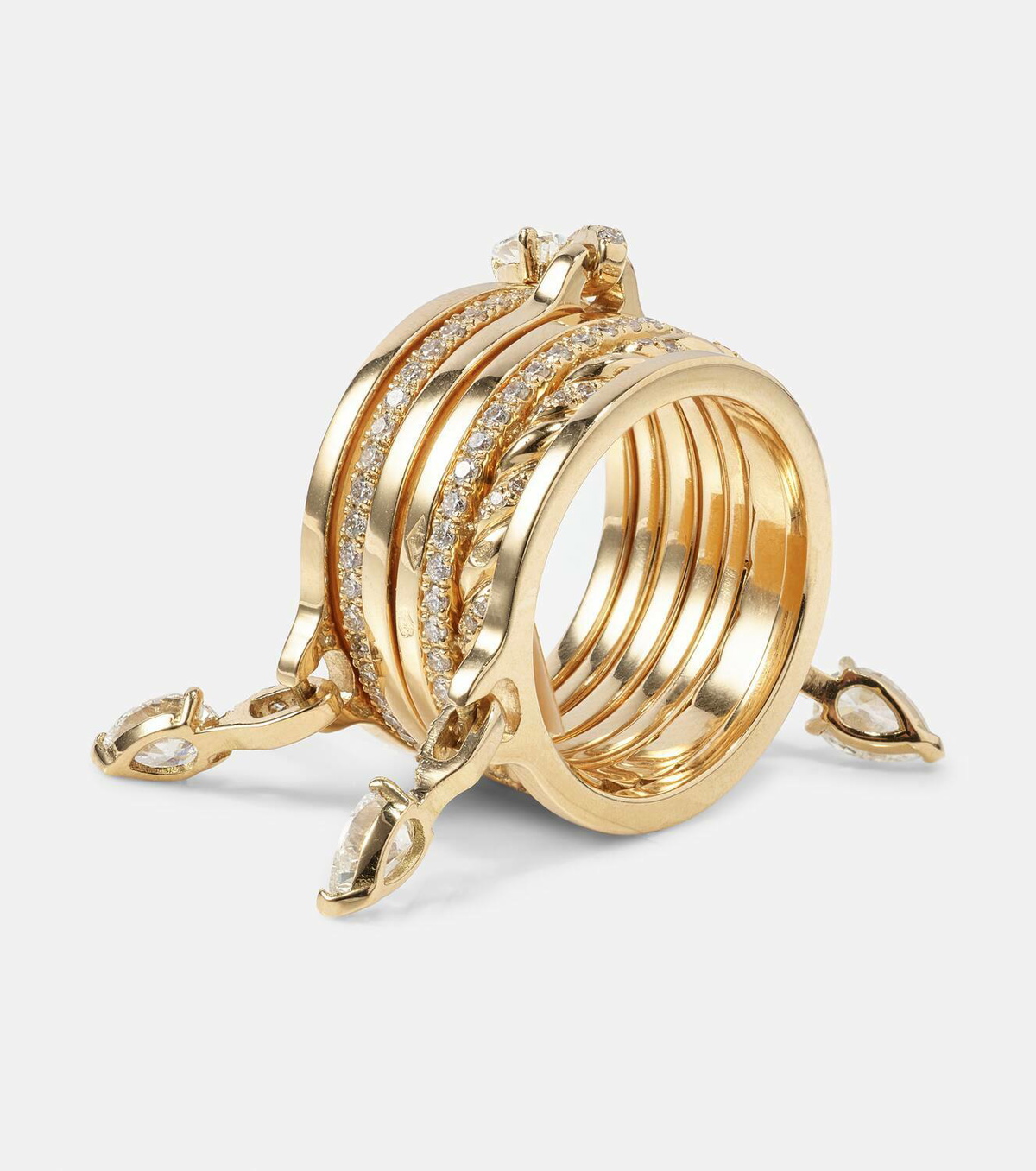 Rainbow K Drop Alliances 18kt gold rings with diamonds