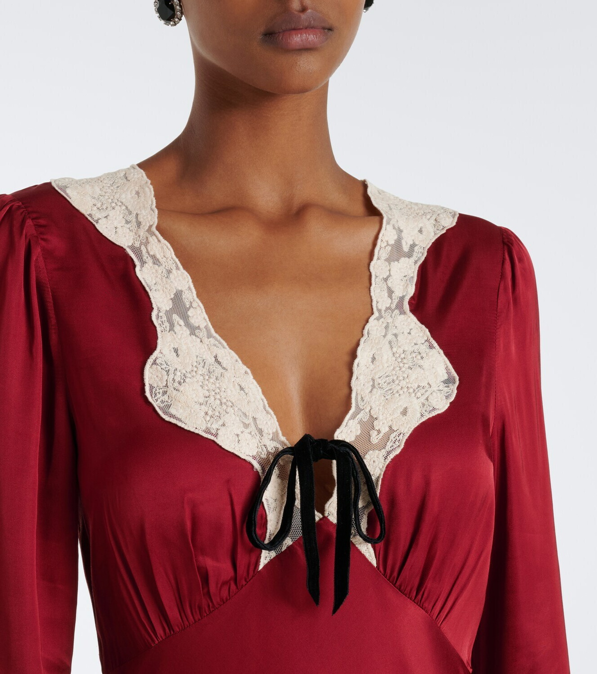 Rixo Larah lace-trimmed satin maxi dress