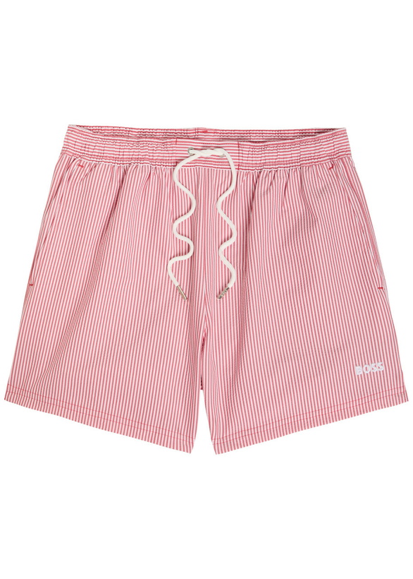 Photo: Boss Striped Logo-embroidery Seersucker Swim Shorts Red