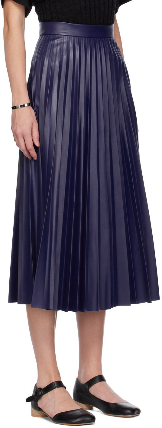 MM6 Maison Margiela Navy Pleated Faux Leather Midi Skirt