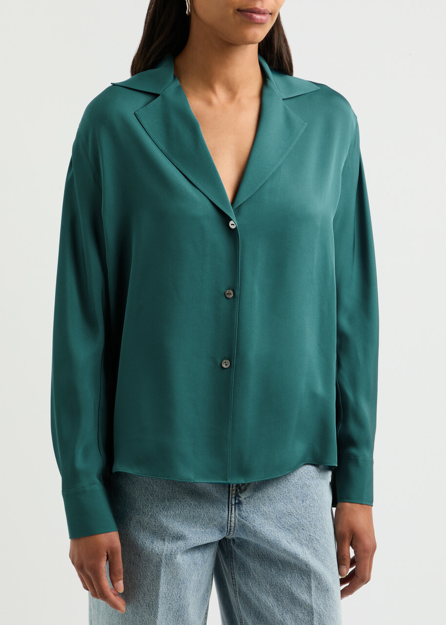 teal satin blouse