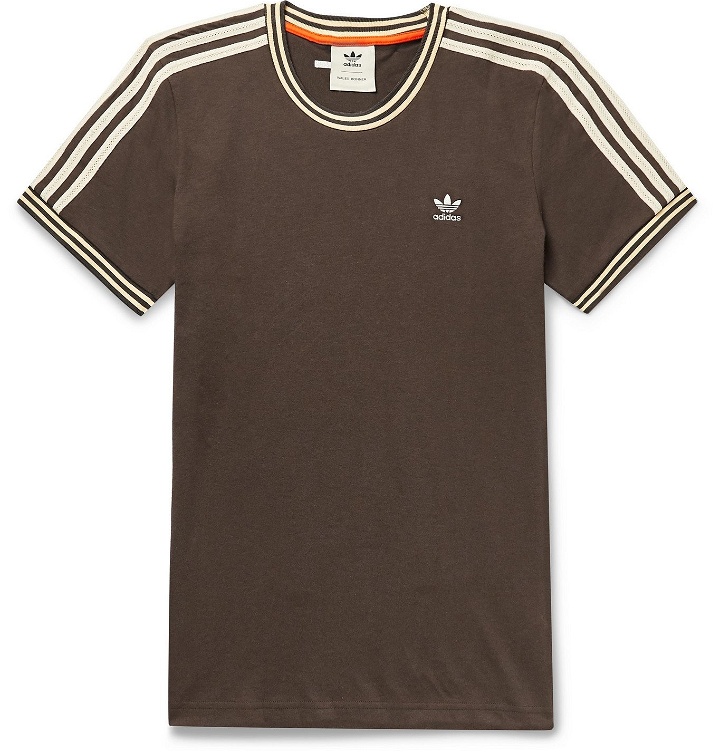 Photo: adidas Consortium - Wales Bonner Logo-Embroidered Striped Cotton-Blend Jersey T-Shirt - Brown
