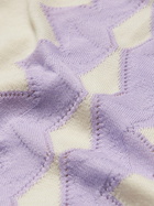 PIACENZA 1733 - Intarsia Pointelle-Knit Silk and Cotton-Blend Polo Shirt - Purple