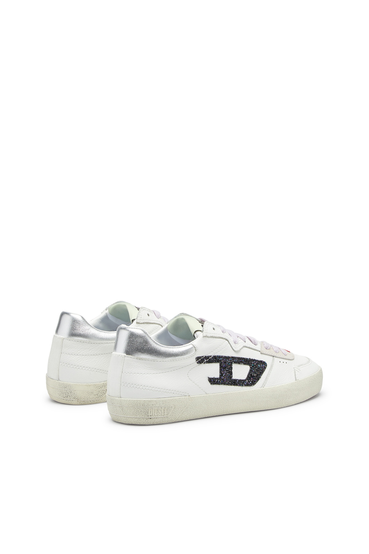 Diesel S-Leroji-Leather sneakers with glitter logo - Sneakers Womens in Multicolor