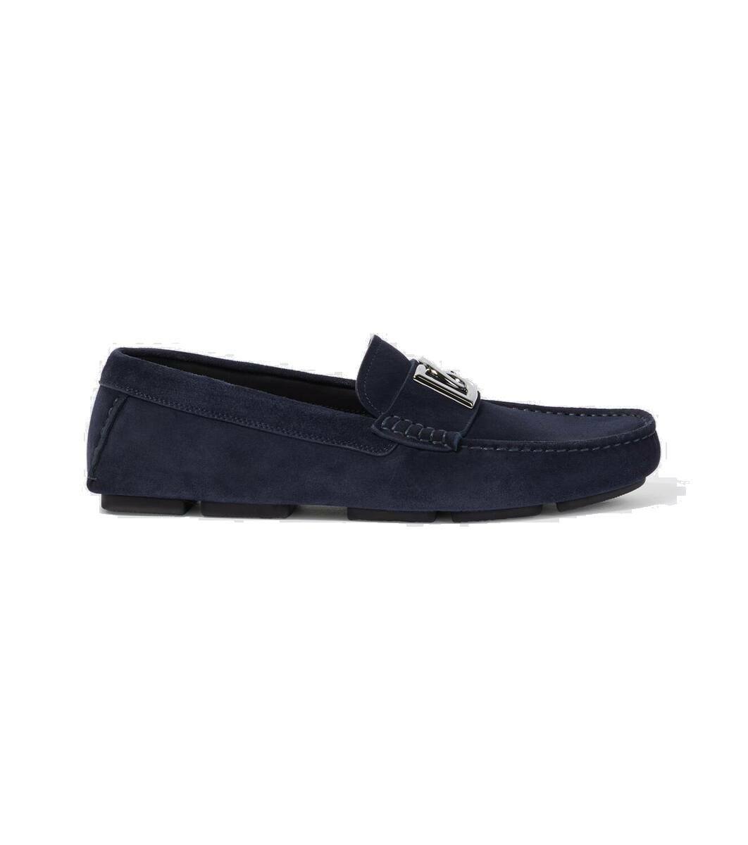 Dolce & Gabbana Blue Suede Caiman Loafers Slippers Shoes