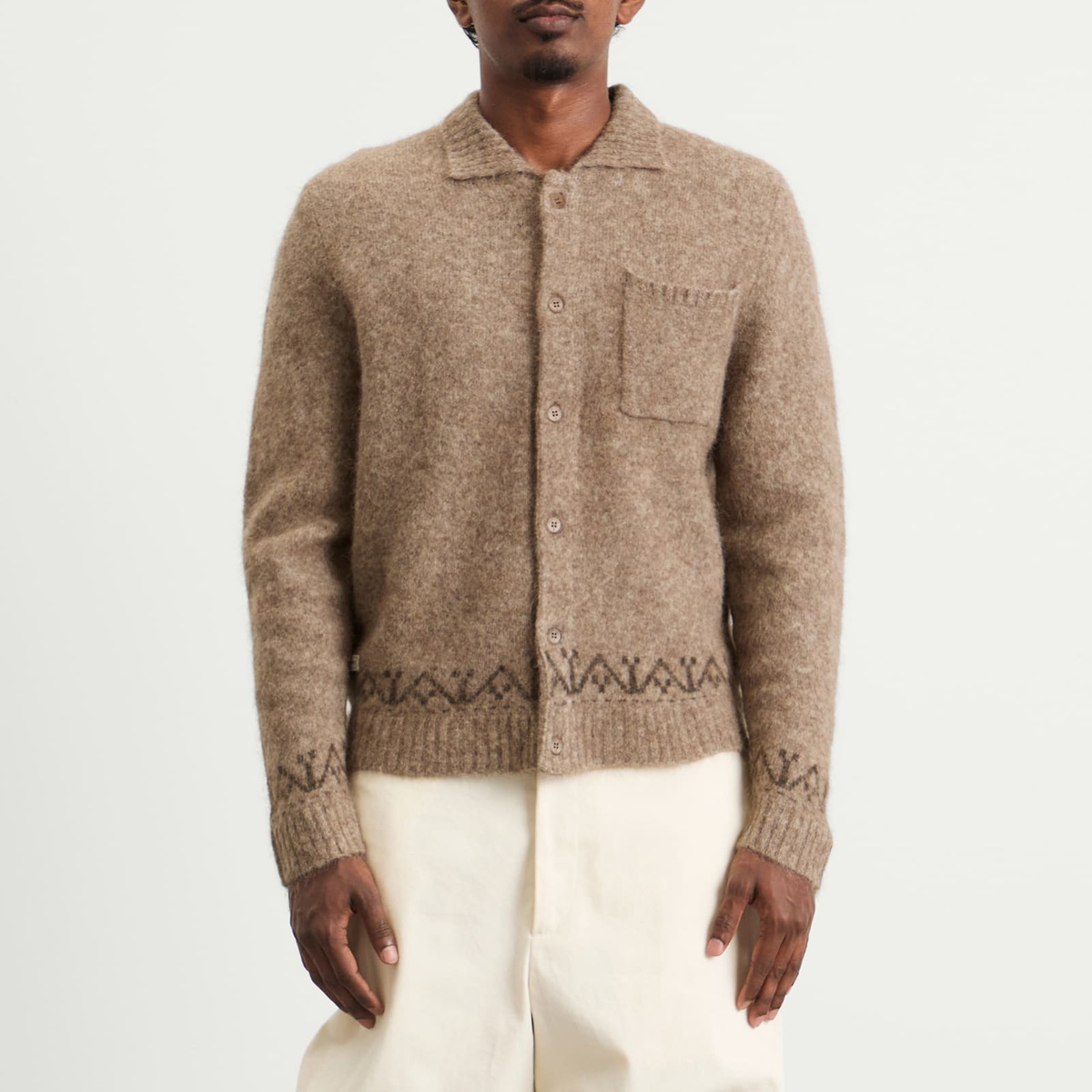 Percival Men's Novel Collared Wool Cardigan in Oak