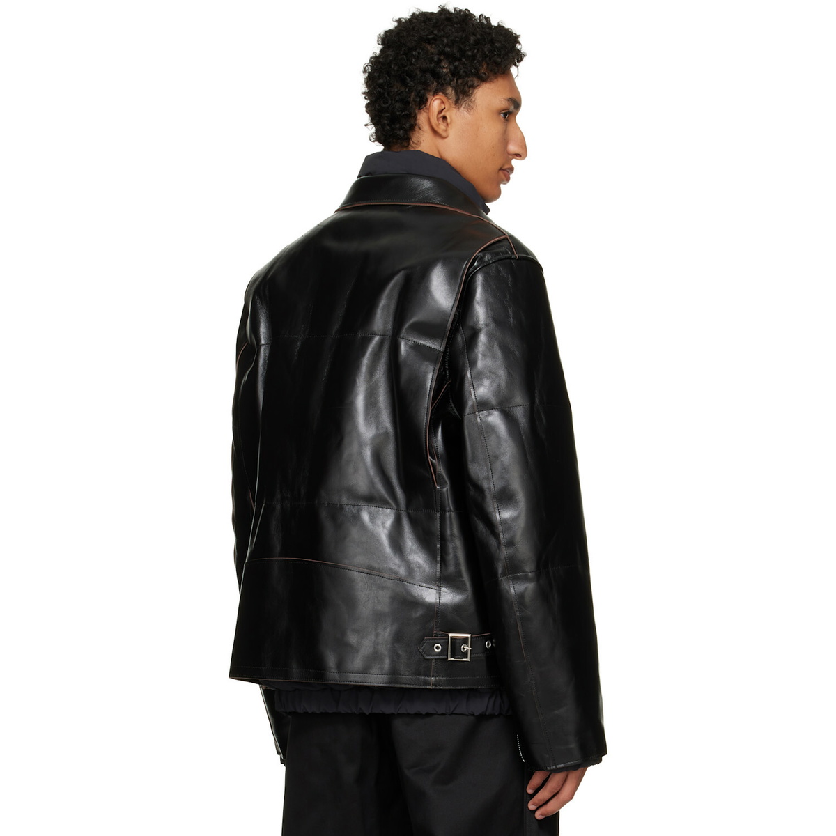 sacai Black Down Leather Blouson Jacket
