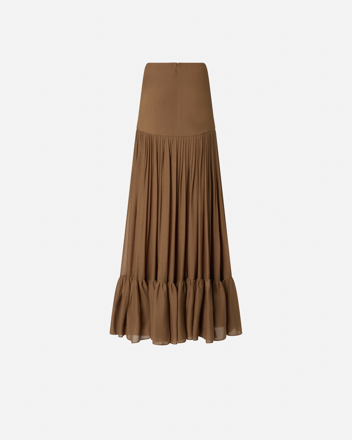 Pinko Long Frilly Skirt In Viscose Georgette Brown Acorn
