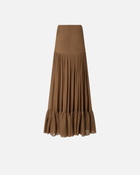 Pinko Long Frilly Skirt In Viscose Georgette Brown Acorn