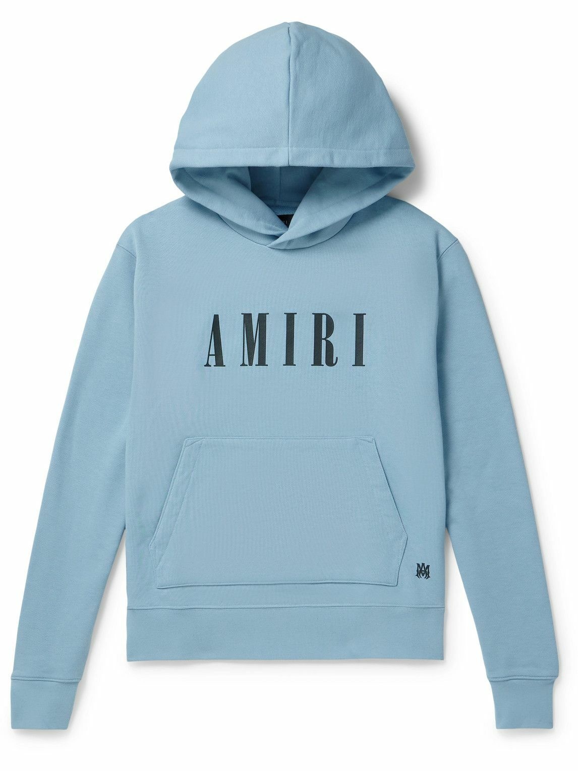 Photo: AMIRI - Logo-Print Cotton-Jersey Hoodie - Blue