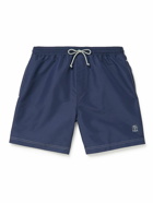 Brunello Cucinelli - Long-Length Logo-Embroidered Swim Shorts - Blue