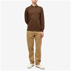 Fred Perry Men's Long Sleeve Twin Tipped Polo Shirt in Burnt Tobacco