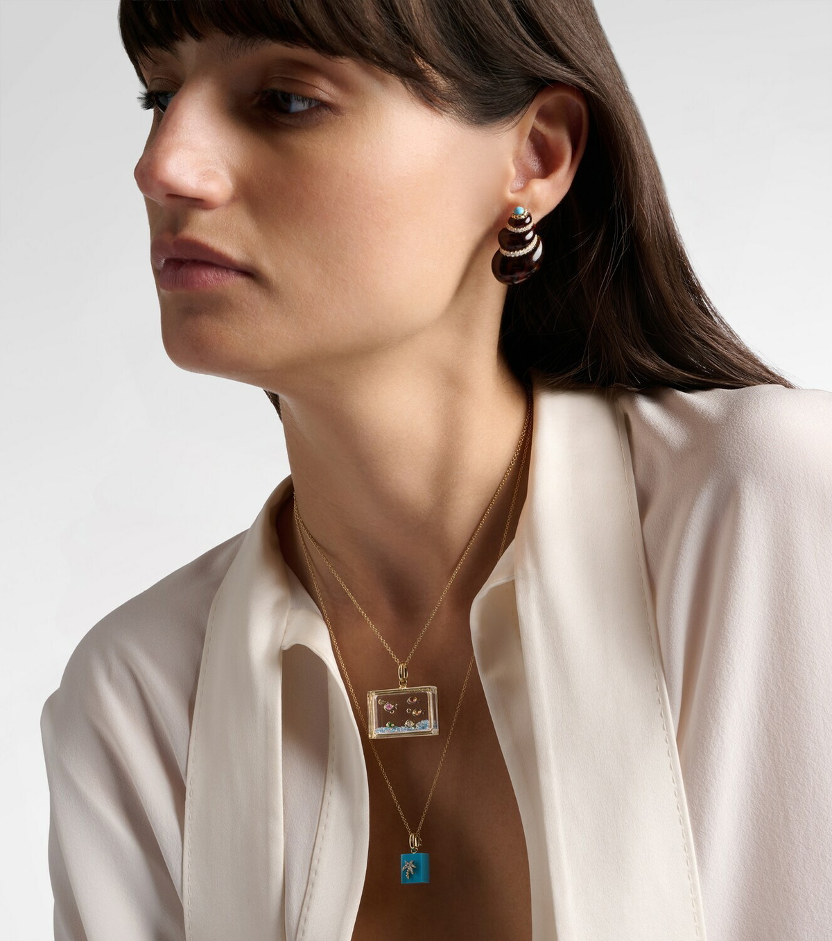 Yvonne Léon L'Acquarium 9kt gold pendant necklace with gemstones