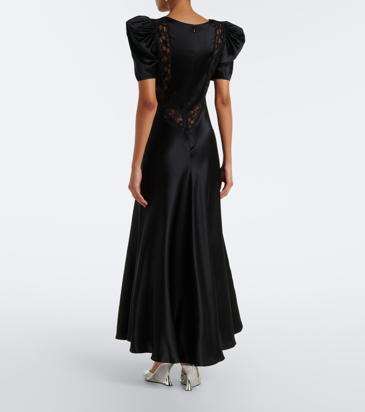 Rodarte Lace-trimmed ruched silk satin gown