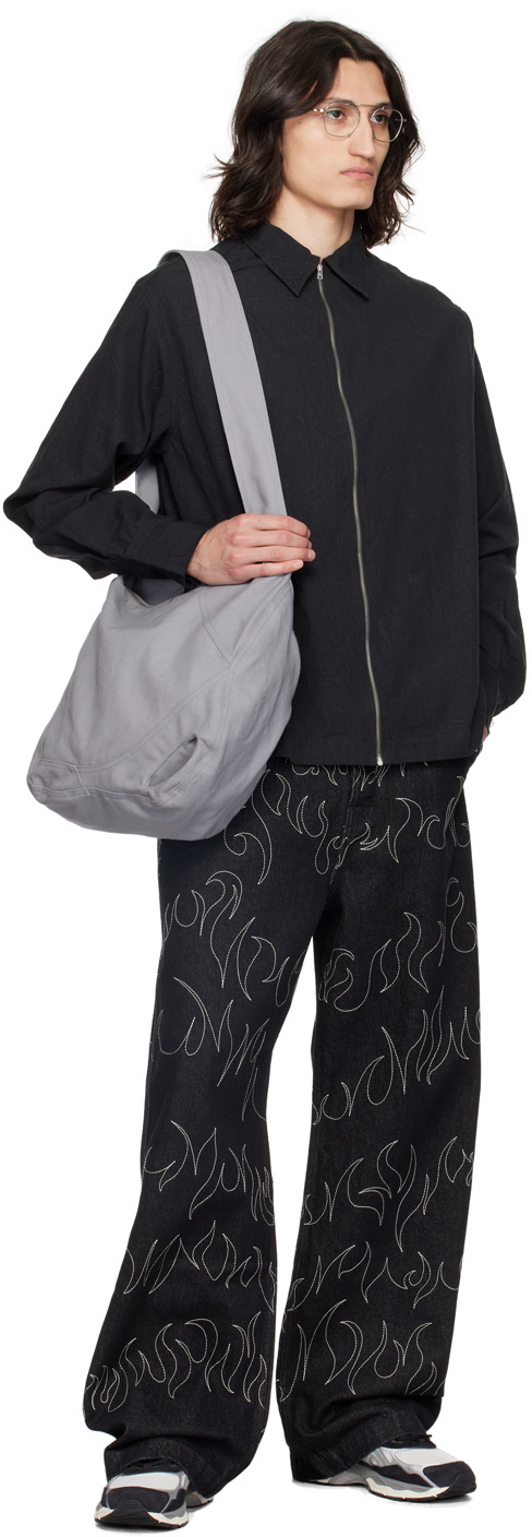 AIREI Black Embroidered Jeans