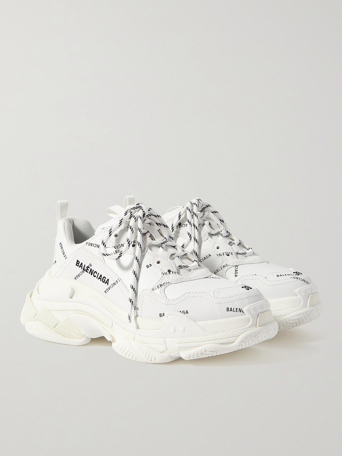 BALENCIAGA - Triple S Logo-Print Faux Leather Sneakers - White