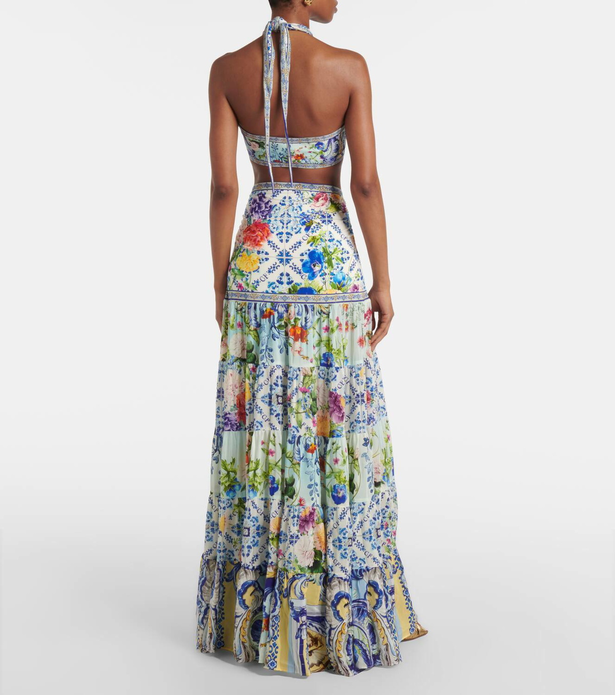 Camilla Floral tiered silk maxi skirt