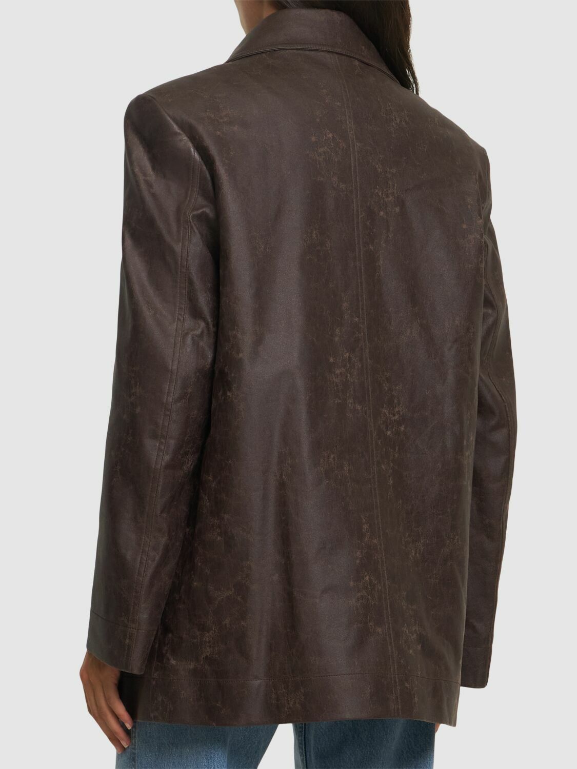 [LOW CLASSIC] / ☆ 24FW CREASED LEATHER COAT / BROWN LOW CLASSIC Creased Faux Leather Jacket Low Classic
