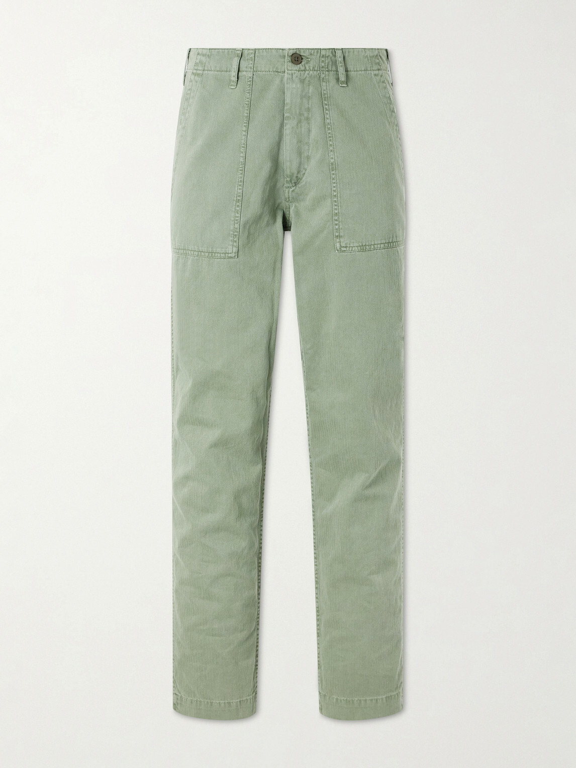 Hartford - Fatigue Straight-Leg Herringbone Cotton Trousers - Green